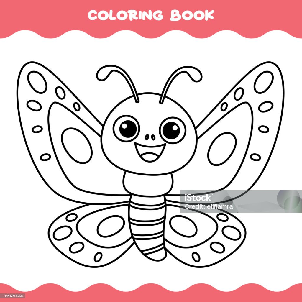 Ilustraciãn de dibujo para colorear con mariposa de dibujos animados y mãs vectores libres de derechos de animal