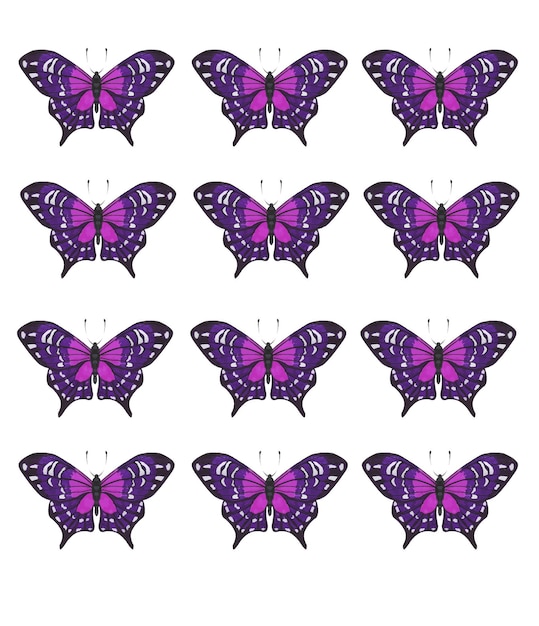 Conjunto de mariposas rosas tropical para imprimir vector premium