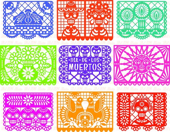 Papel picado clipart mexican bunting banner fiesta bunting banner wedding bunting party bunting papel picado svg png eps ai dxf cdr instant download