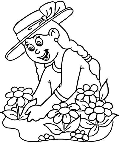 Planting flowers coloring page free printable coloring pages