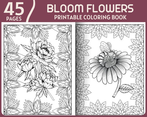 Bloom coloring pages with floral pattern borders adult coloring book pages blooming flowers and plants