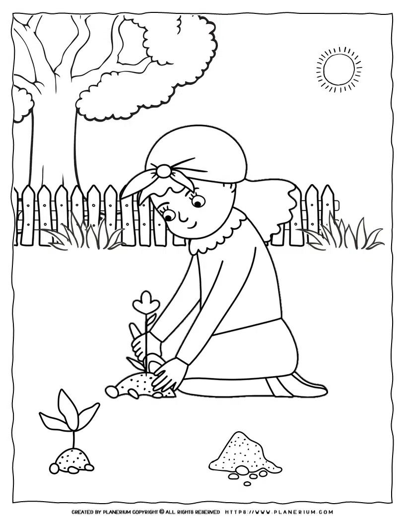 Planting flowers coloring page