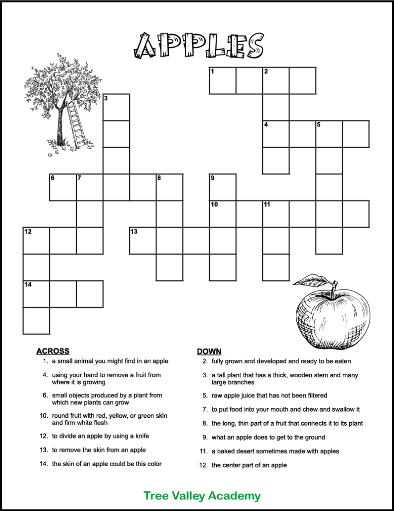 Printable apple crossword puzzle for kids