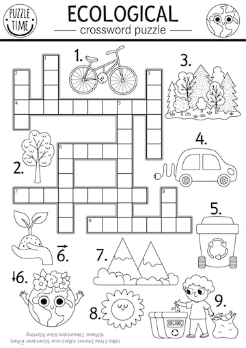 Premium vector vector ecological crossword puzzle for kids black and white earth day coloring page with eco city landscape eco awareness educational line activity cute cross word with forest planet