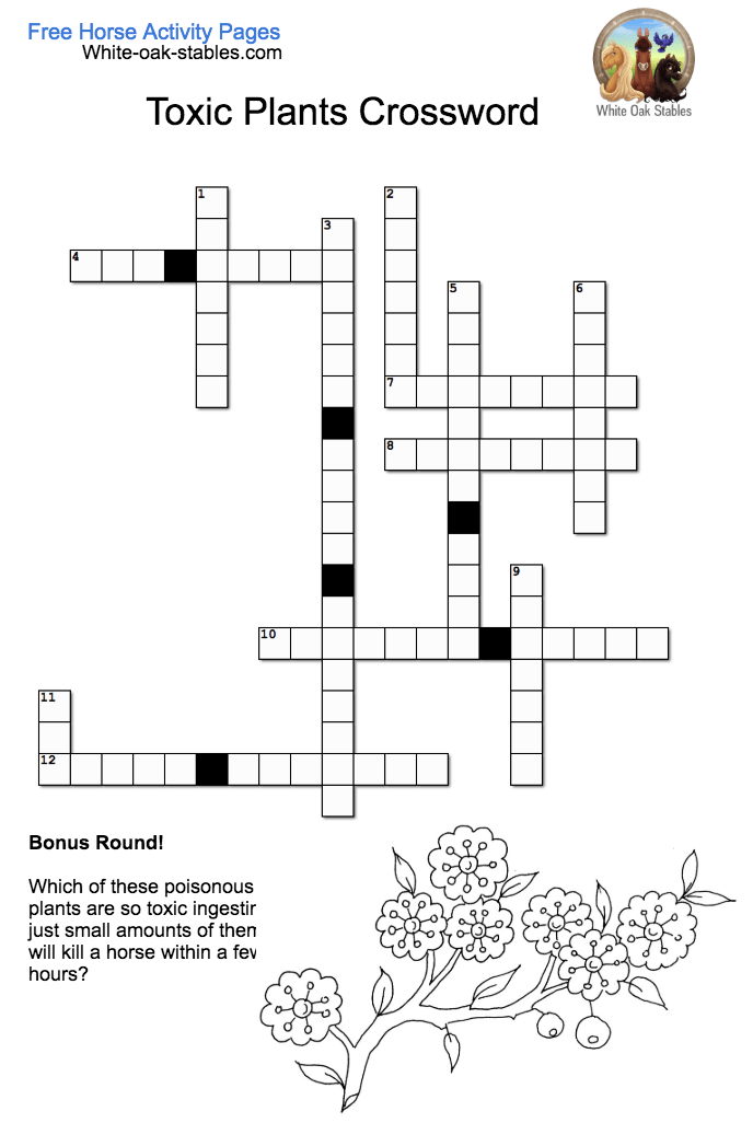 Poisonous plants crossword â activity page white oak stables
