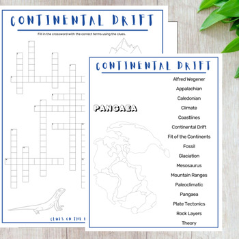 Continental drift crossword puzzle coloring page earth science sub plan