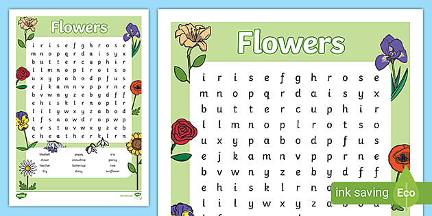 Flower word search living things fun puzzle