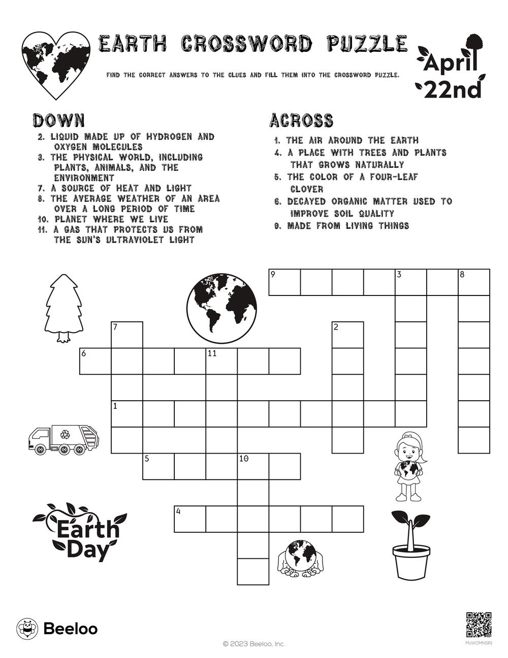 Earth crossword puzzle â printable crafts and activities for kids