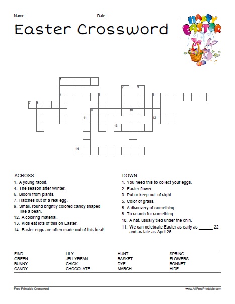 Easter crossword puzzle â free printable