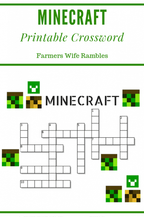 Free minecraft crossword printable