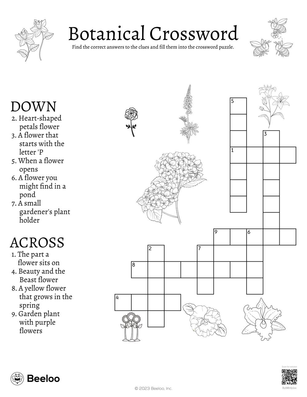 Botanical crossword â printable crafts and activities for kids