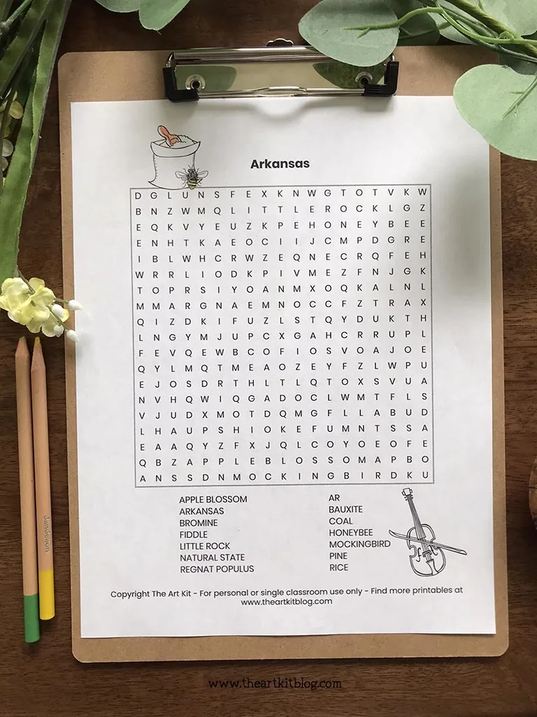 Arkansas word search coloring page free printable download â the art kit