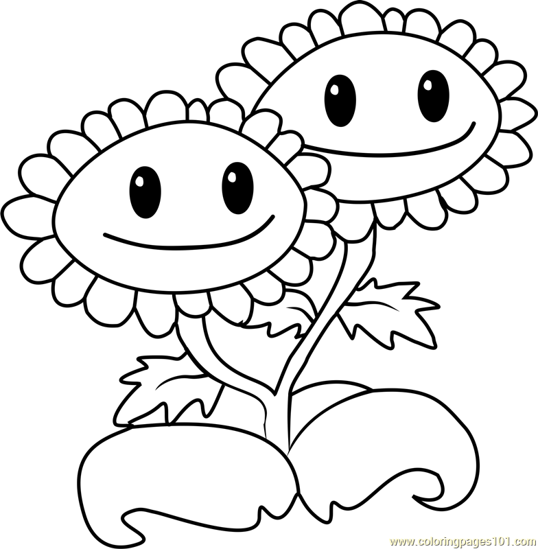 Twin sunflower coloring page for kids