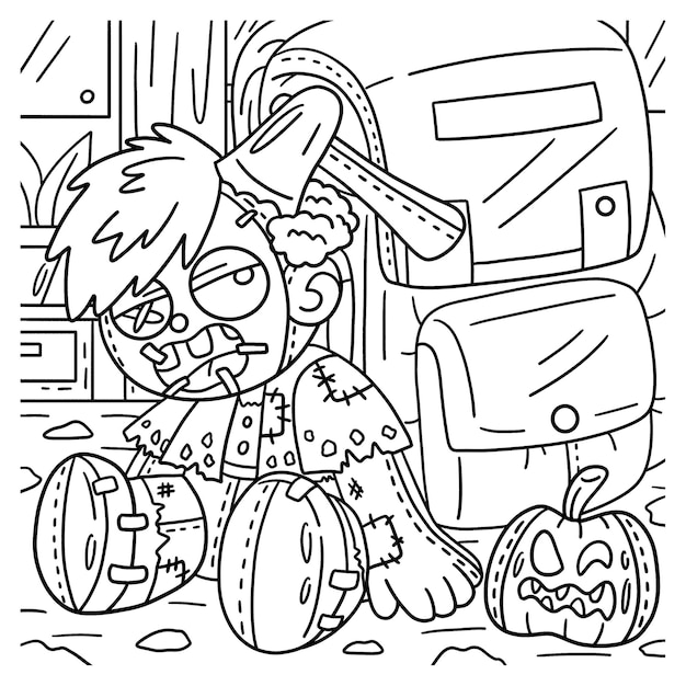 Premium vector a cute and funny coloring page of a zombie plushie provides hours of coloring fun for children to color this page is very easy suitable for little kids and