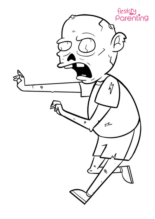 Firghtened zombie coloring page for kids