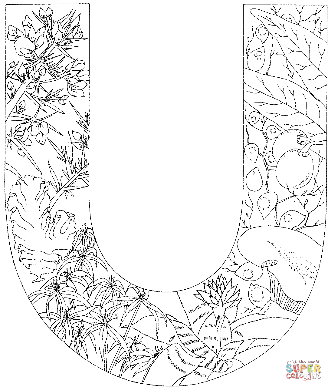 Letter u with plants super coloring alphabet coloring pages coloring letters coloring pages