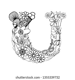 Vector hand drawn floral letter u stock vector royalty free