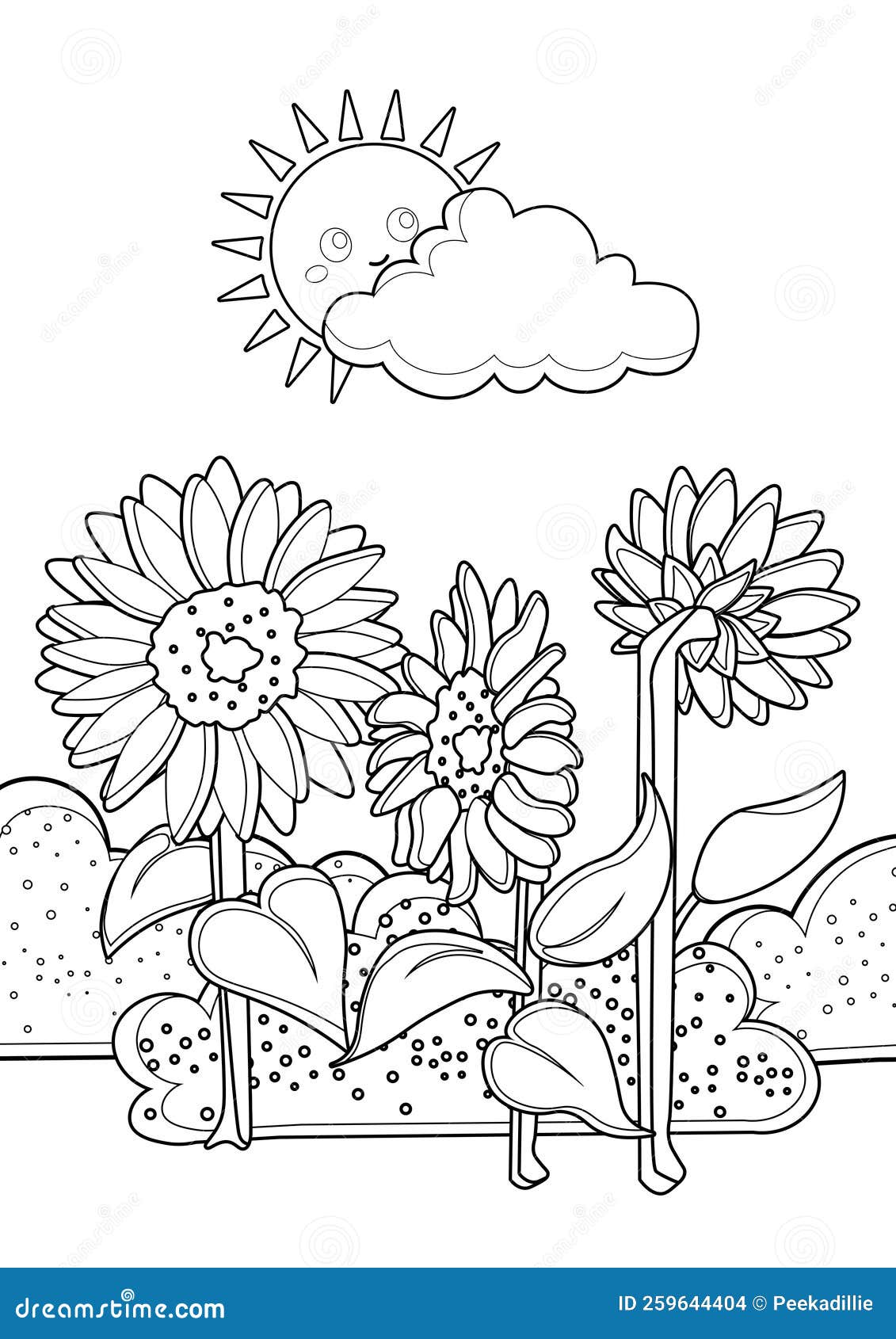 Garden sunflowers coloring pages a for kids and adult stock illustration