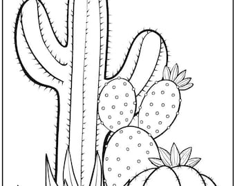 Fun and cute cacuts plant coloring pages for kids digital download printable