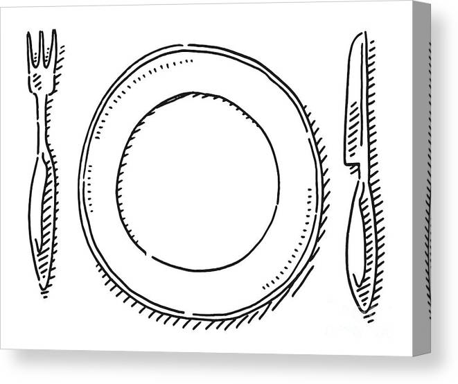 Empty plate and knife and fork drawing canvas print canvas art by frank ramspott
