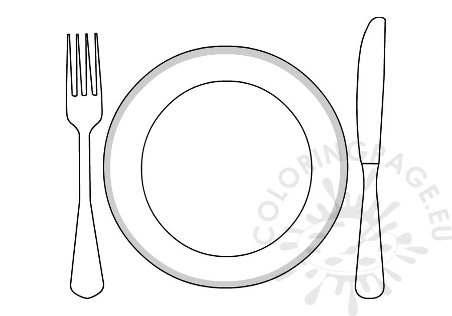 Plate fork and knife coloring page
