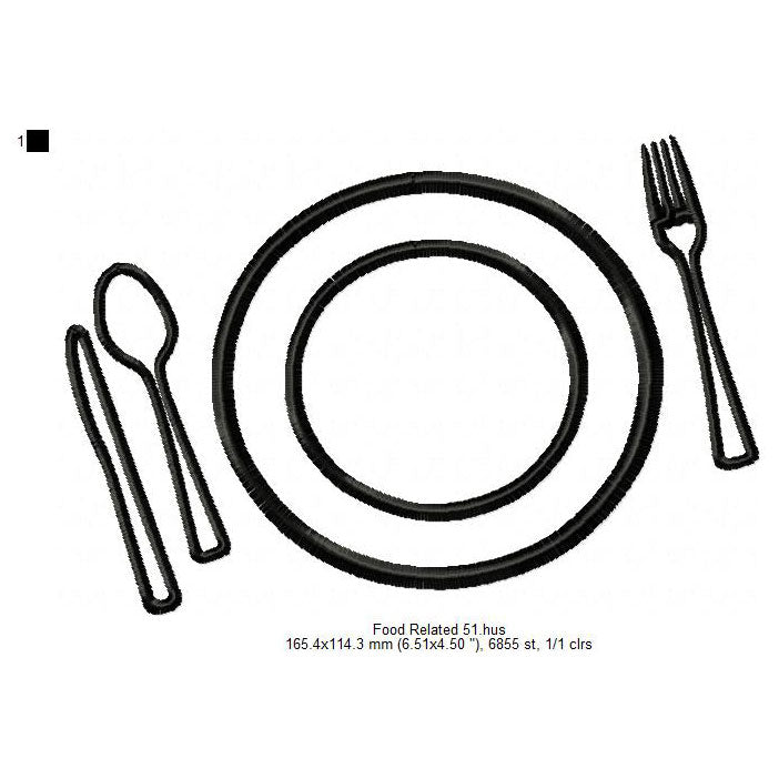 Plate knife spoon fork line art machine embroidery digitized design fi â ten needle design