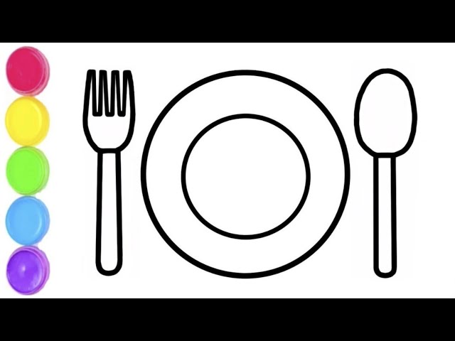 How to draw a fork a plate and a spoon for kids drawing