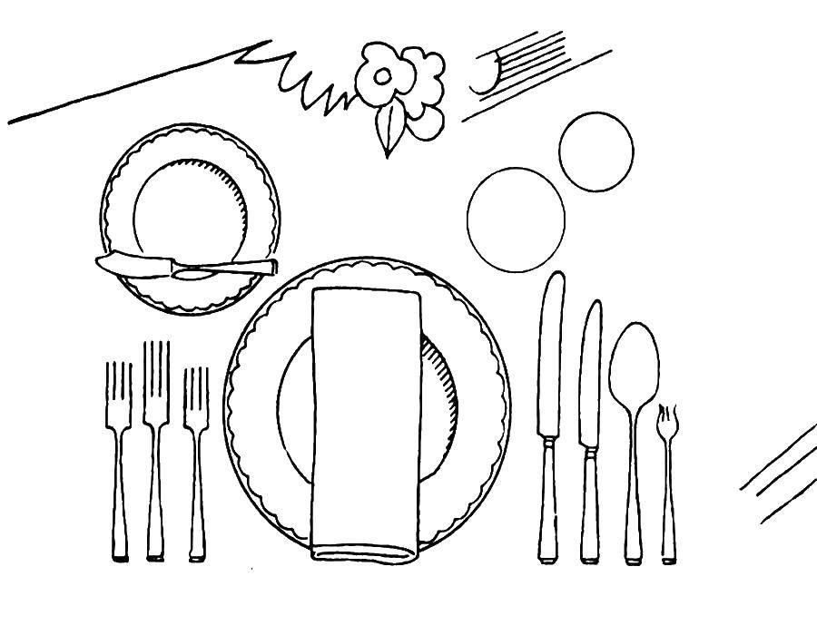 Online coloring pages coloring page table dishes download print coloring page