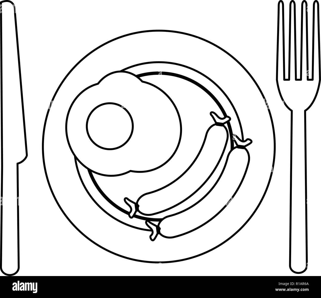 Sausages plate black and white stock photos images