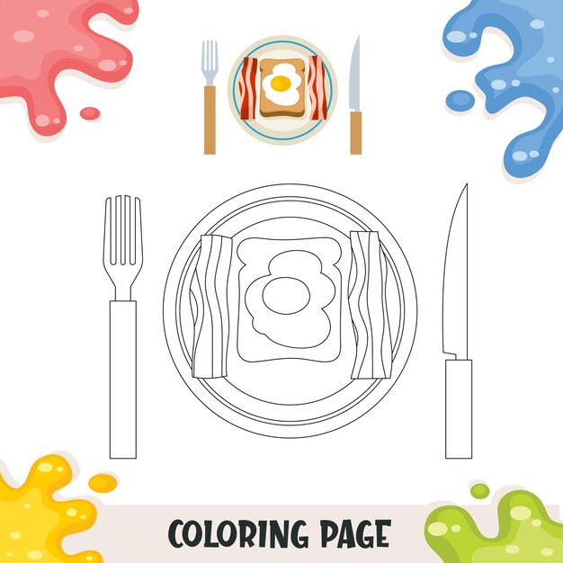 Premium vector food coloring book for kids breakfast vector