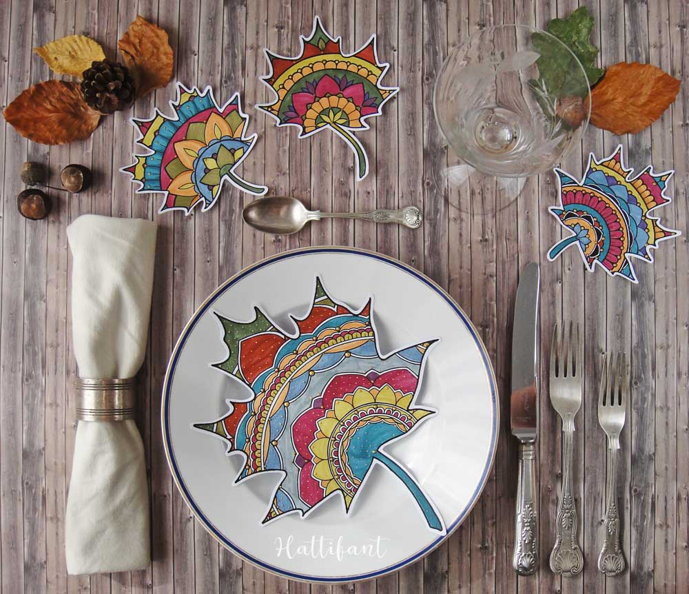 Thanksgiving mandala autumn leaf placemat bundle to color