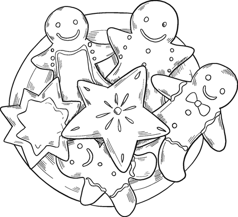 Plate with gingerbread coloring page free printable coloring pages