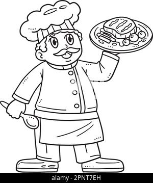 Labor day chef with serving plate coloring page stock vector image art