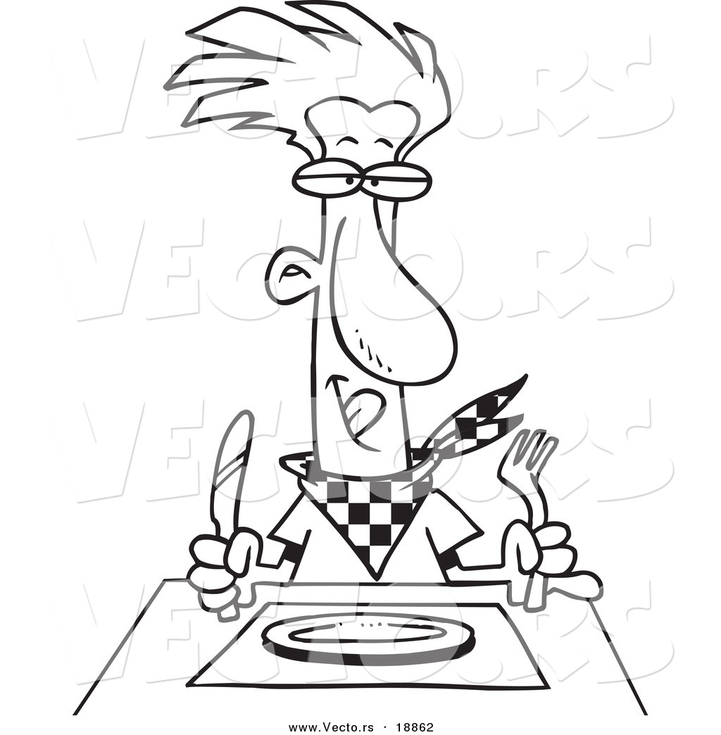 R of a cartoon hungry man waiting for his dinner
