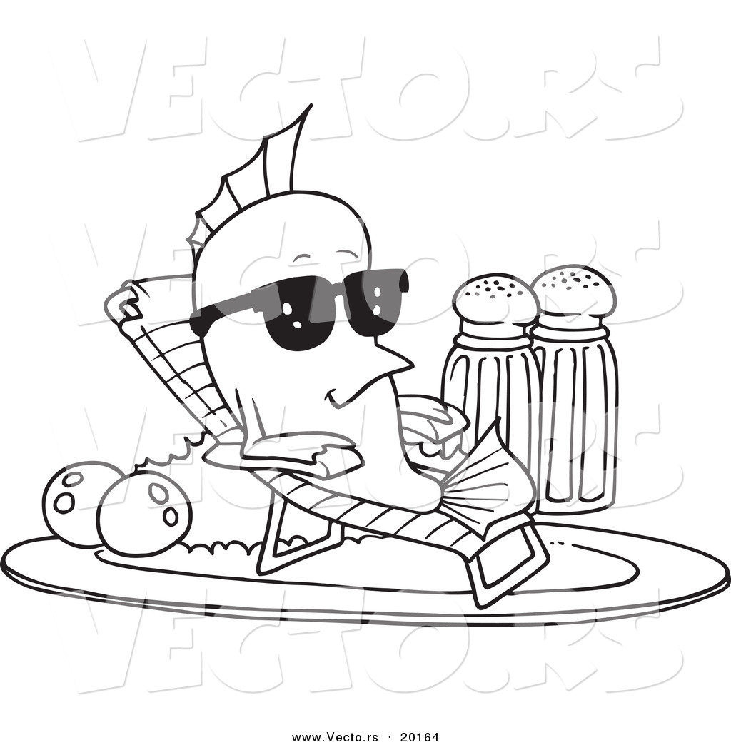 R of a cartoon fish relaxing on a plate