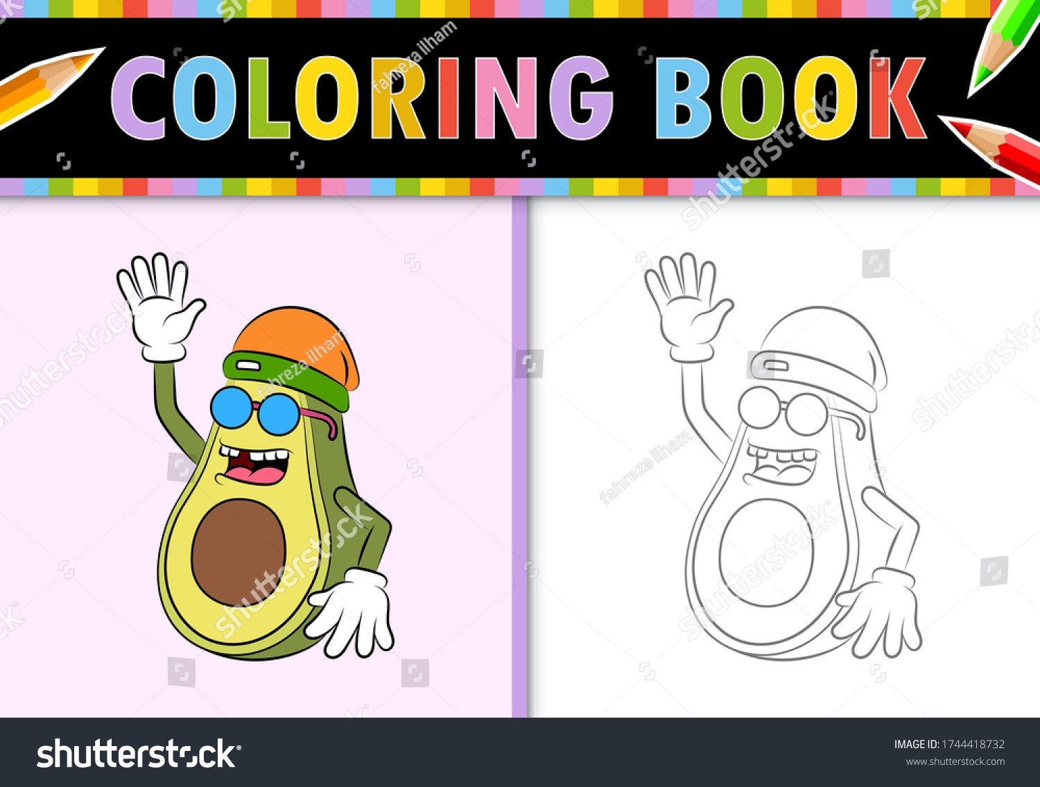 Coloring page outline cartoon avocado colorful stock vector royalty free