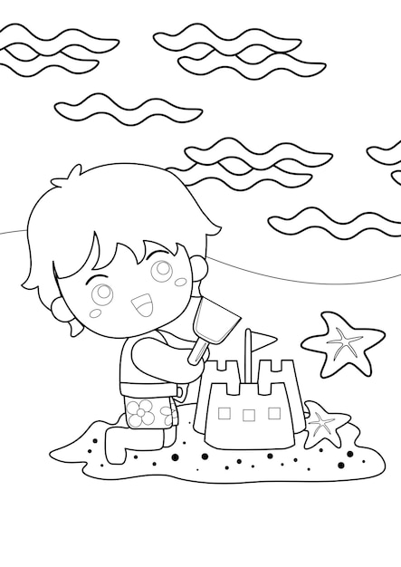 Premium vector coloring pages for kids a page beach theme