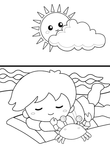Premium vector coloring pages for kids a page beach theme