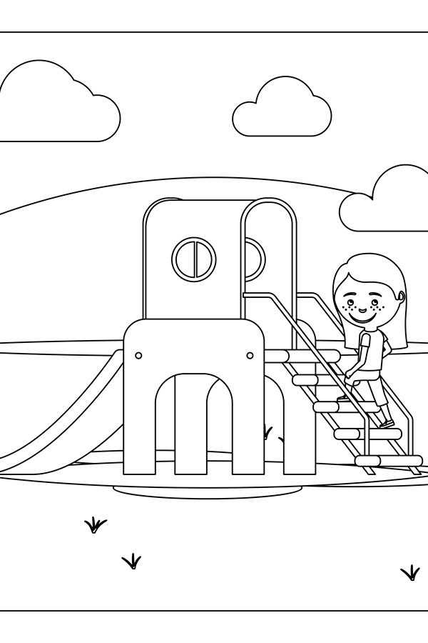 Kid on playground coloring book design