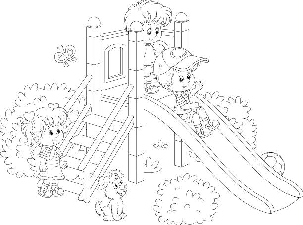 Kids on playground coloring book stock illustrations royalty
