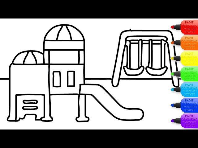 How to draw glitter playground coloring page for kids i learn coloring book with glitter playground