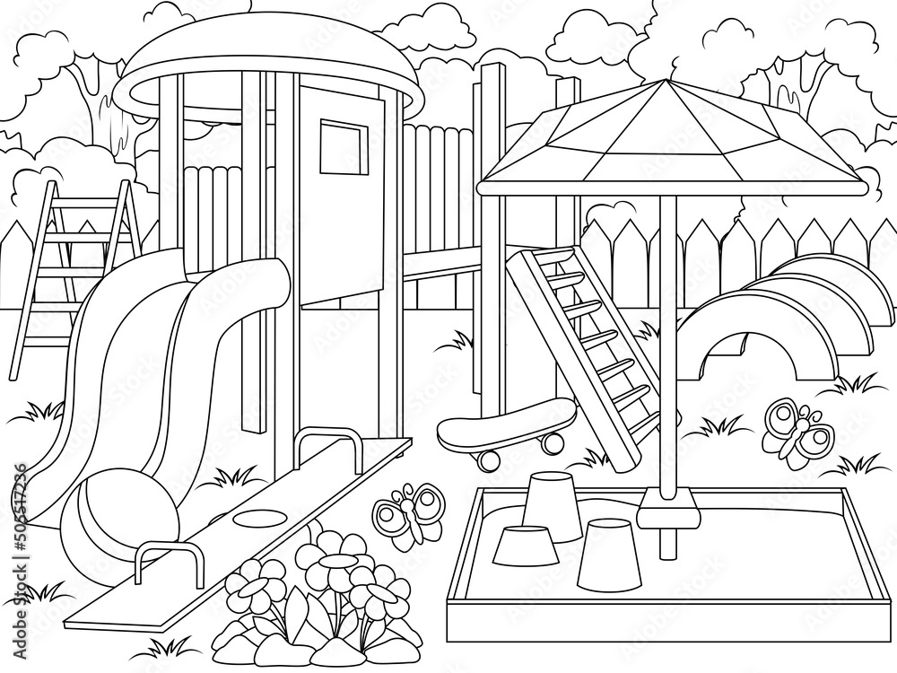 Playground coloring book page animals cartoon coloring page outline of cartoon vector