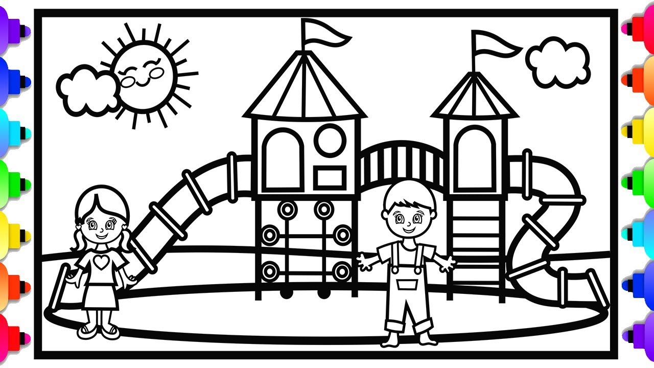 Glitter playground drawing and coloring for kids ðððplayground coloring pages ð learn colors