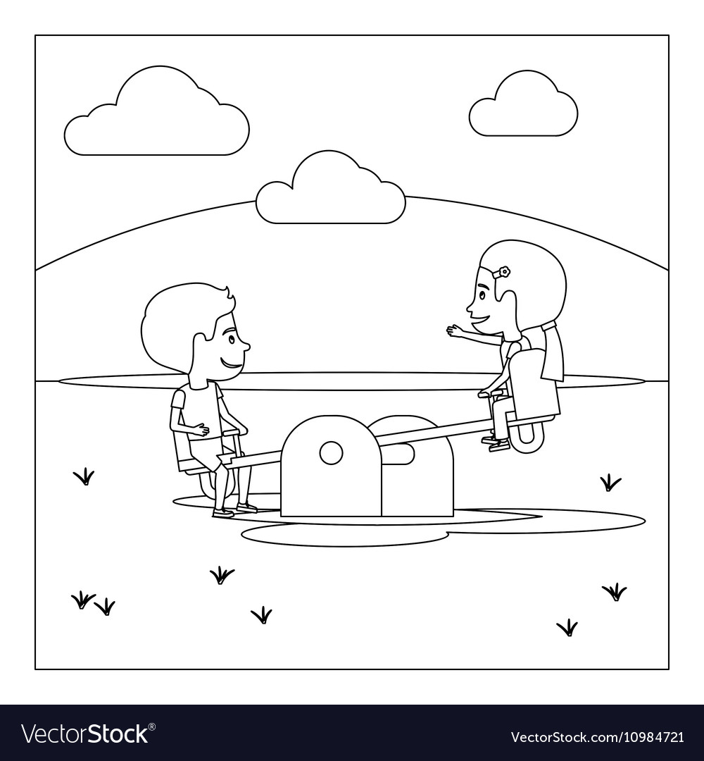 Coloring page with kids on playground royalty free vector