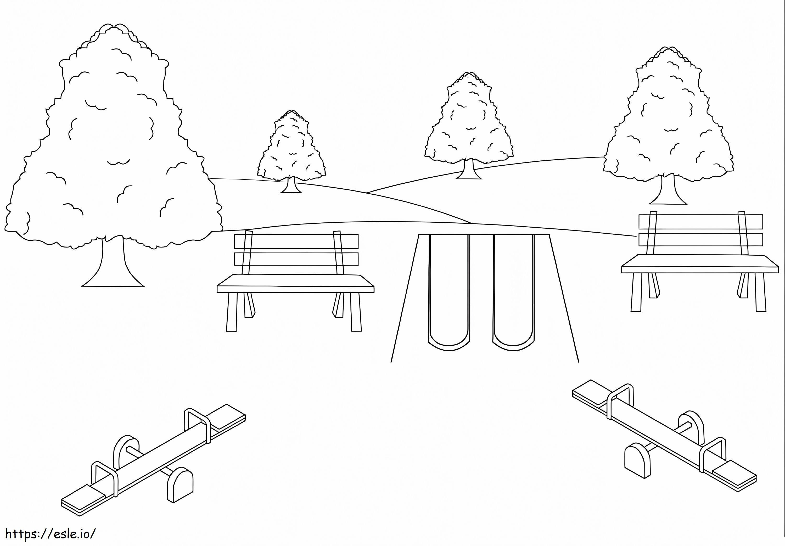 Kids playground in park coloring page