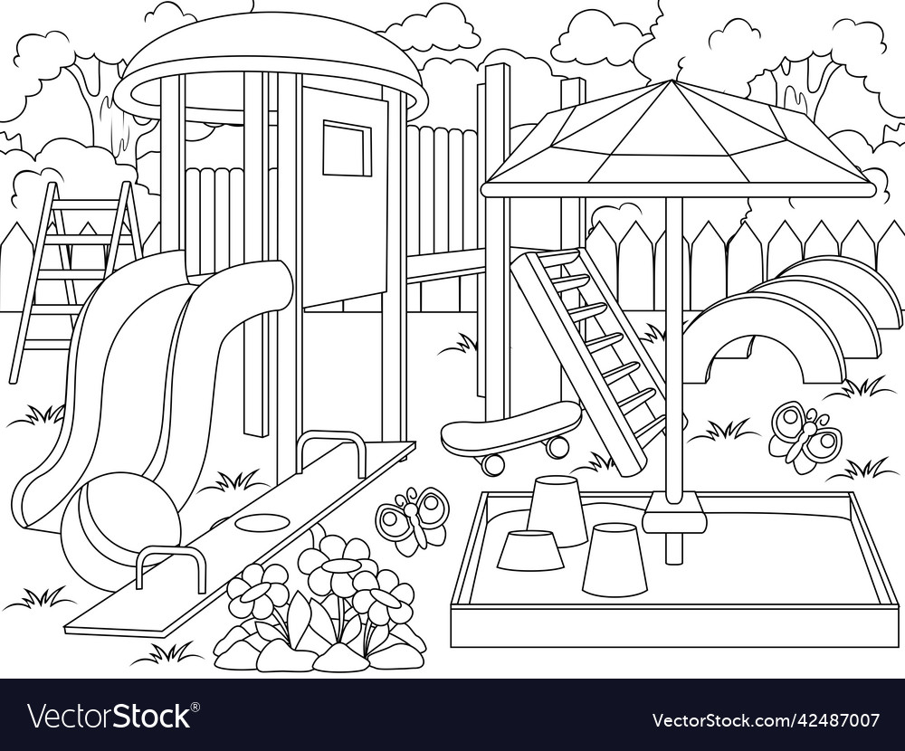 Playground coloring book page animals cartoon vector image