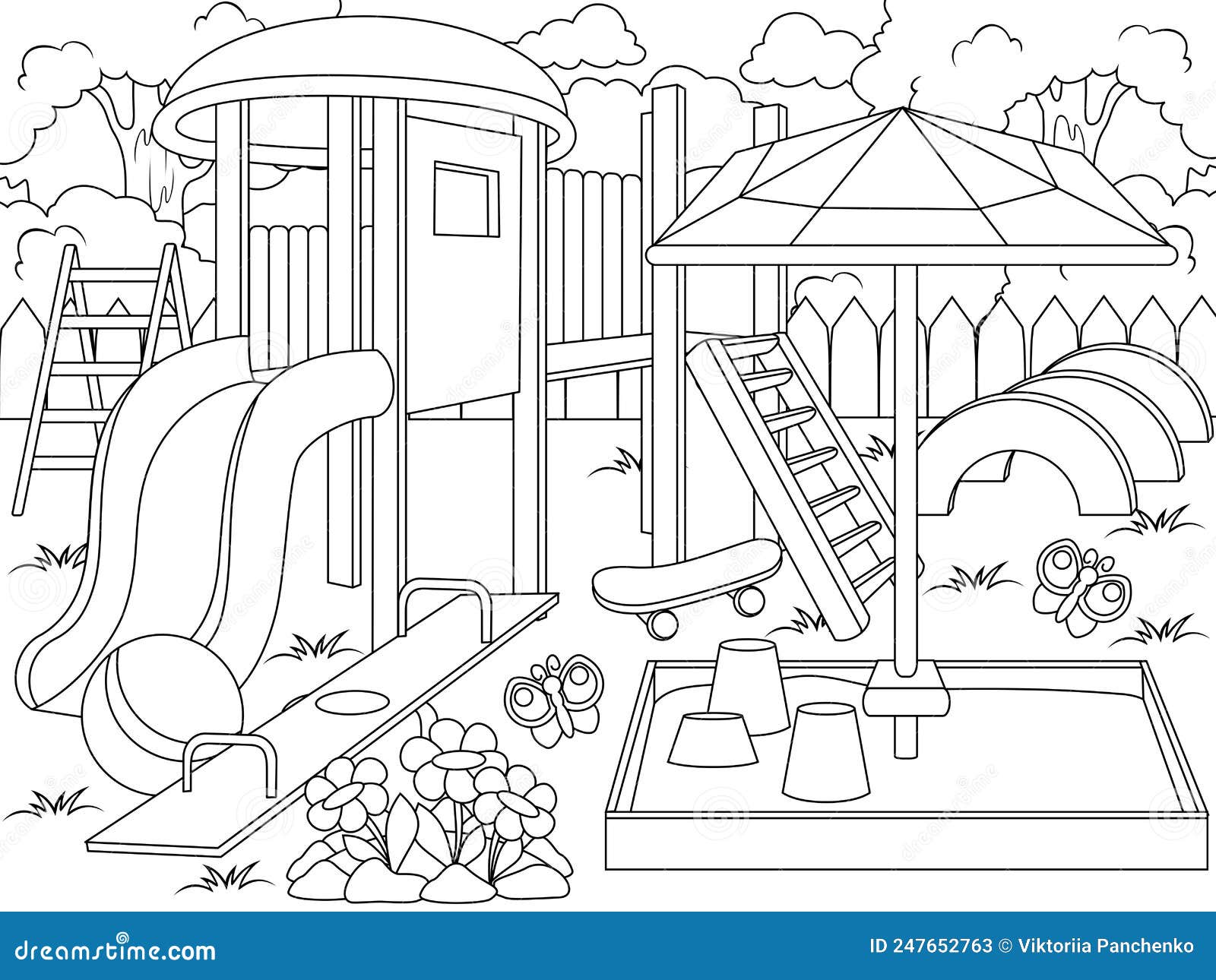 Playground coloring book page animals cartoon coloring page outline of cartoon stock vector
