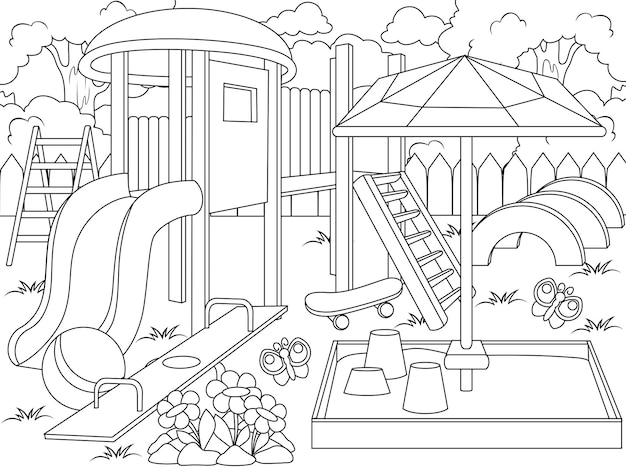 Premium vector playground coloring book page animals cartoon coloring page outline of cartoon