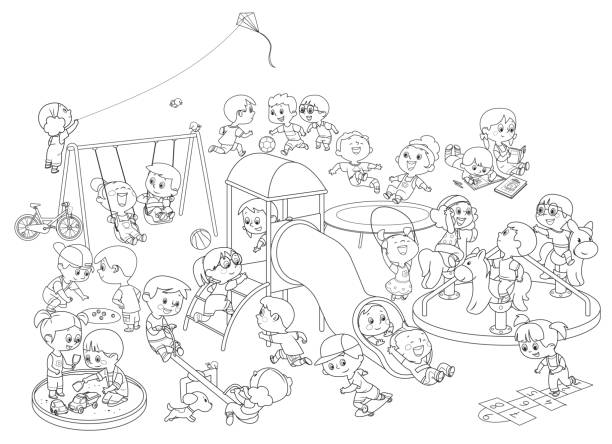 Outdoor games colouring page stock photos pictures royalty