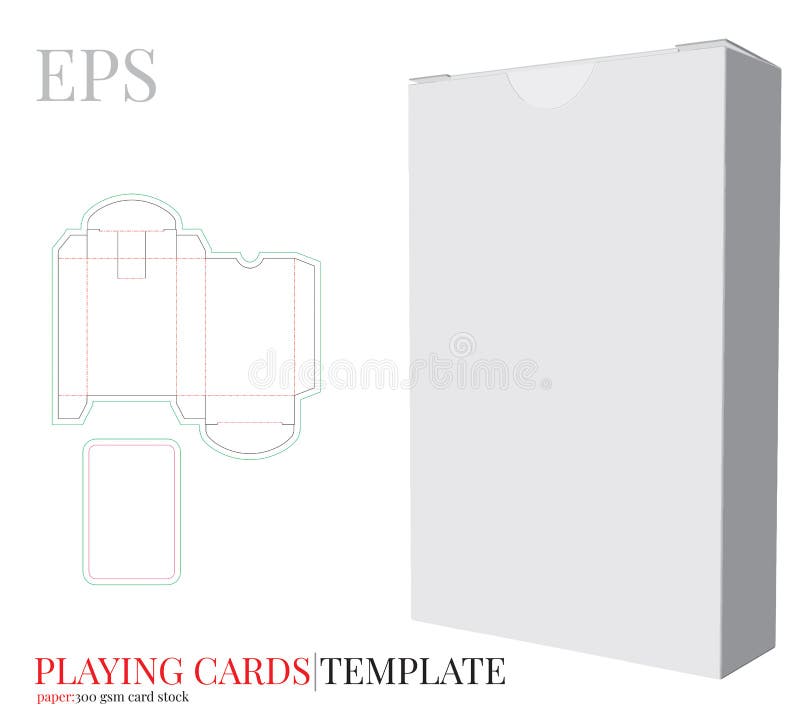 Playing cards template and playing cards box template vector with die cut laser cut lines blank playing cards box mock up stock vector